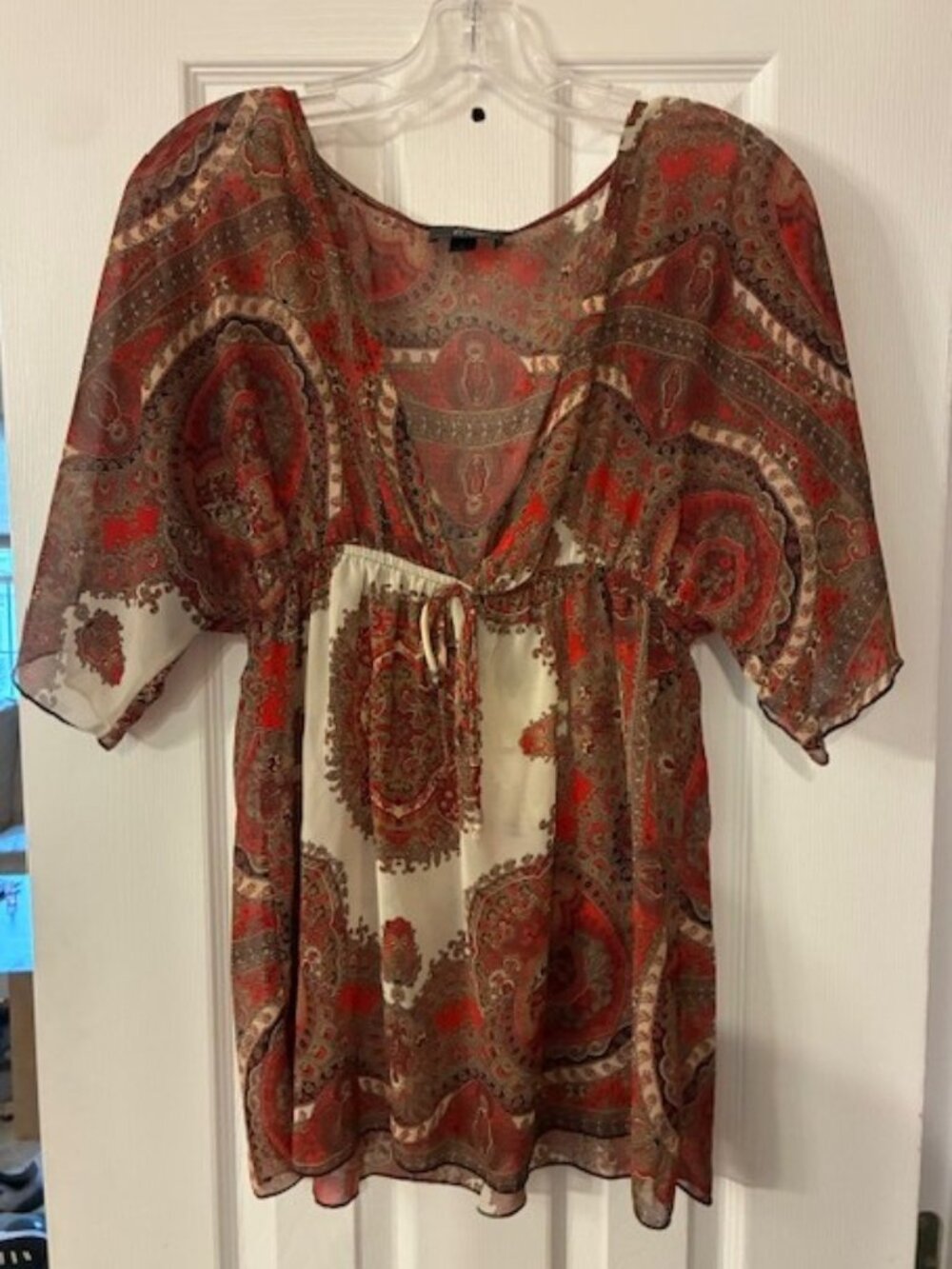 Byer Women's Sheer Red Short Sleeve Boho Festival Romantic Top Size XL USA Made